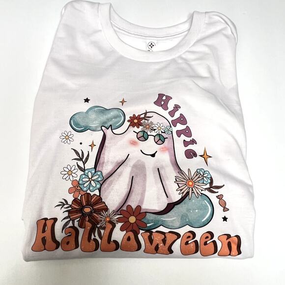 Hippie Halloween White Crewneck T-Shirt Size XL - Picture 1 of 4